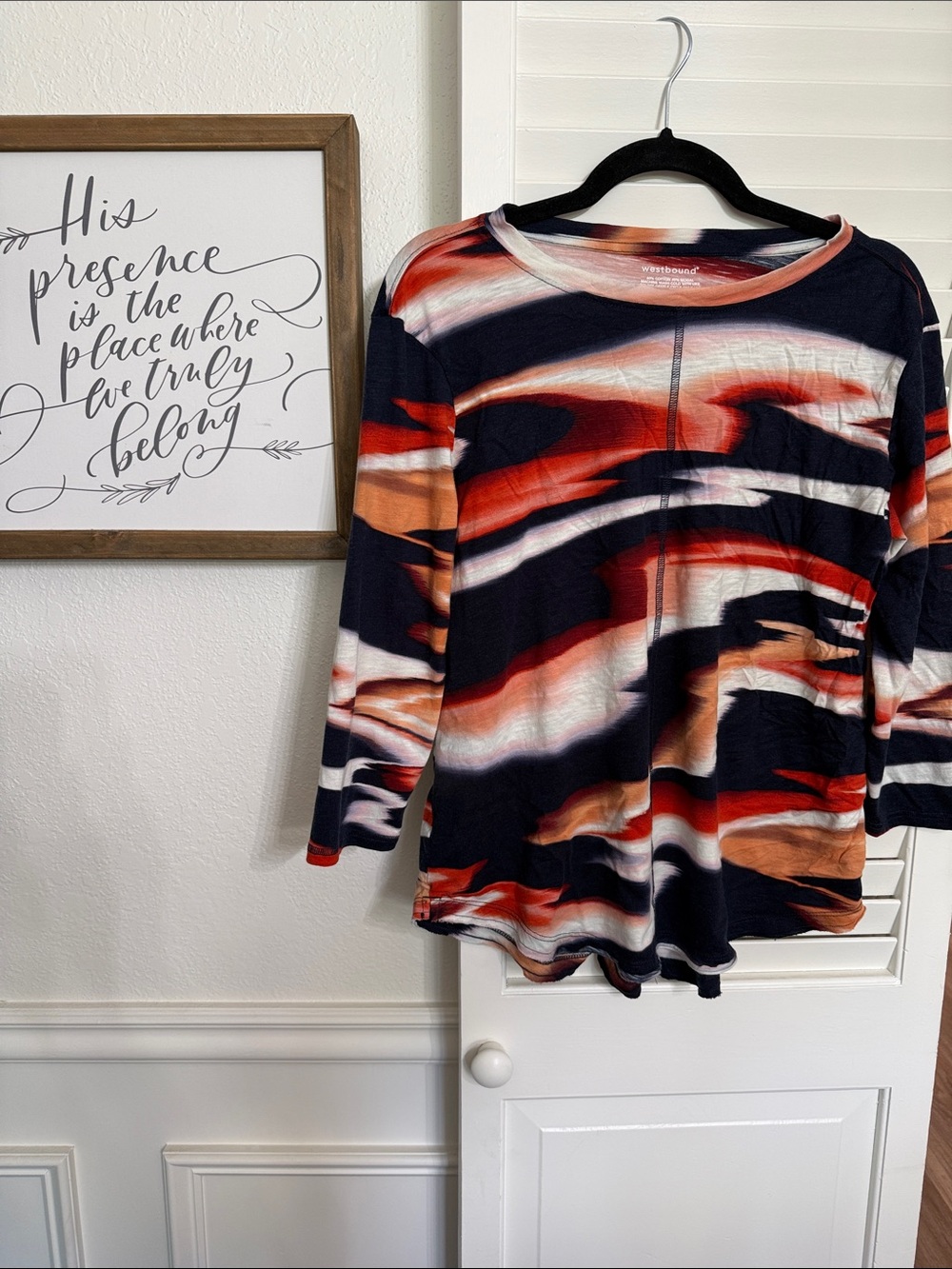 Westbound Long Sleeve Abstract Wave Tee - Navy, Red & Cream